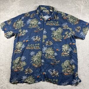 Batik Bay Men's Hawaiian Print Button-Down Shirt Blue Size XL